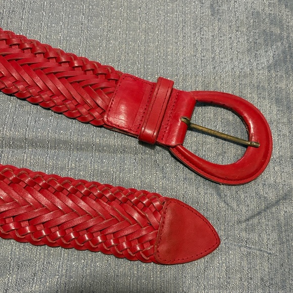 Red Braided Leather Wide Belt Made in Turkey - Picture 7 of 10